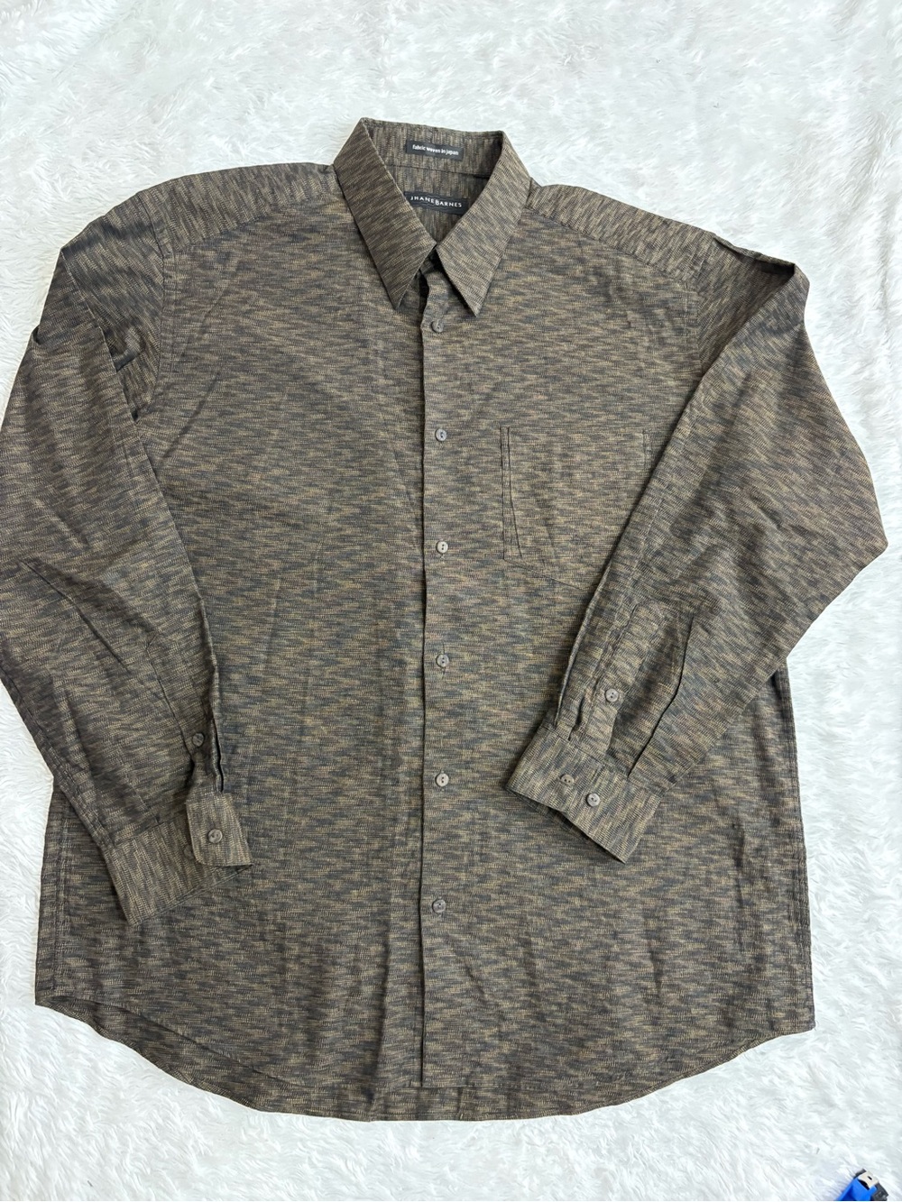 JHANE BARNES olive-green - brown geometric woven Button Down Long Sleeve Shirt M